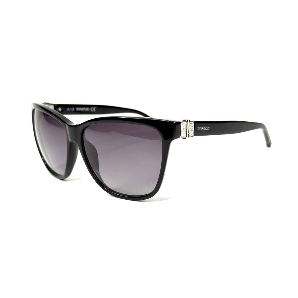 Swarovski Crystal-Accent Black Silver Square Sunglasses Gradient SW121 01B 56